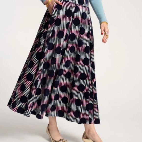 Frances Valentine Ball Skirt Scoop Flocked Velvet Navy Multi Size 1X New W/Tags - Picture 2 of 9